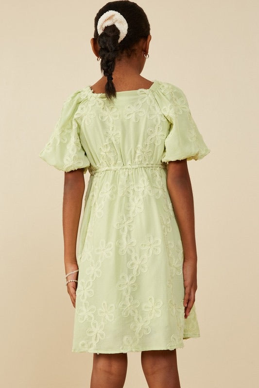 Sage Flower Puff Sleeve Dress