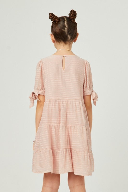 Girls Blush Tie Sleeve Dress