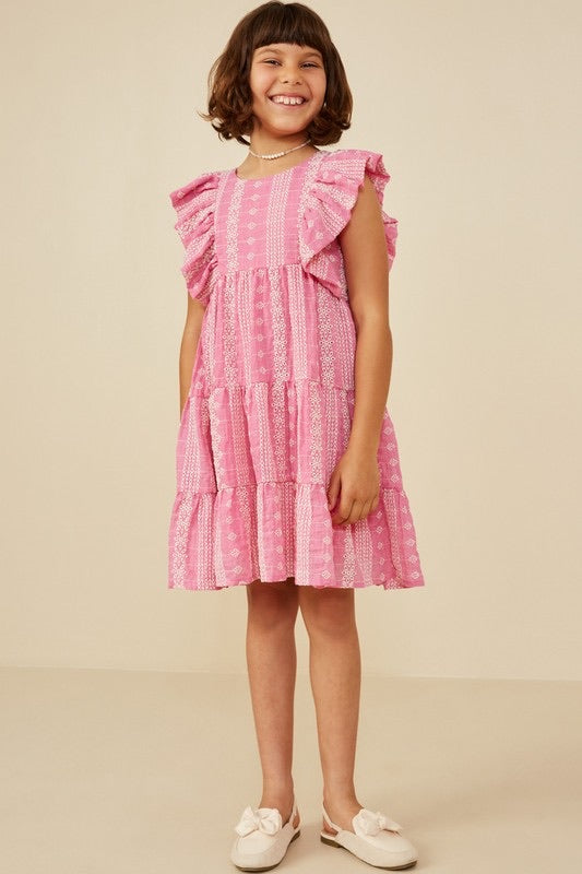 Girl Embroidered Pink Ruffled Sleeve Dress