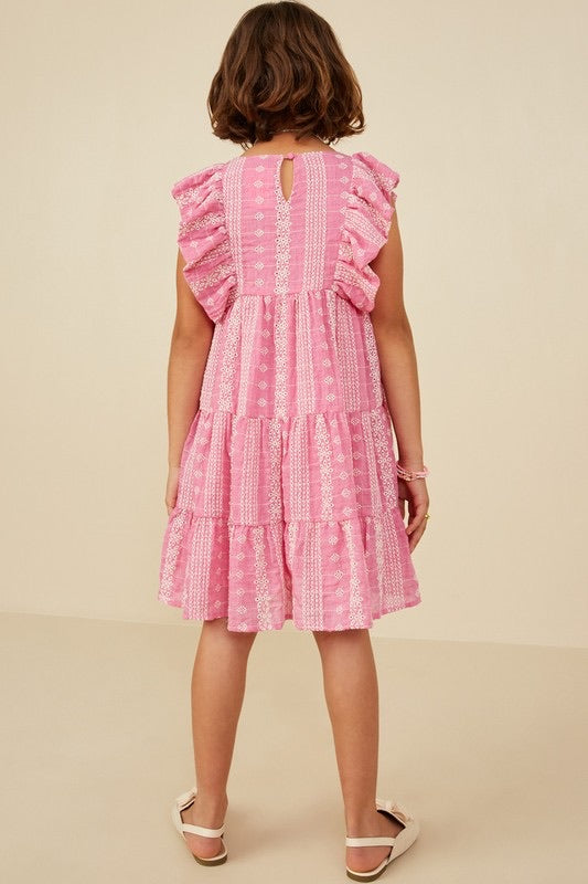 Girl Embroidered Pink Ruffled Sleeve Dress