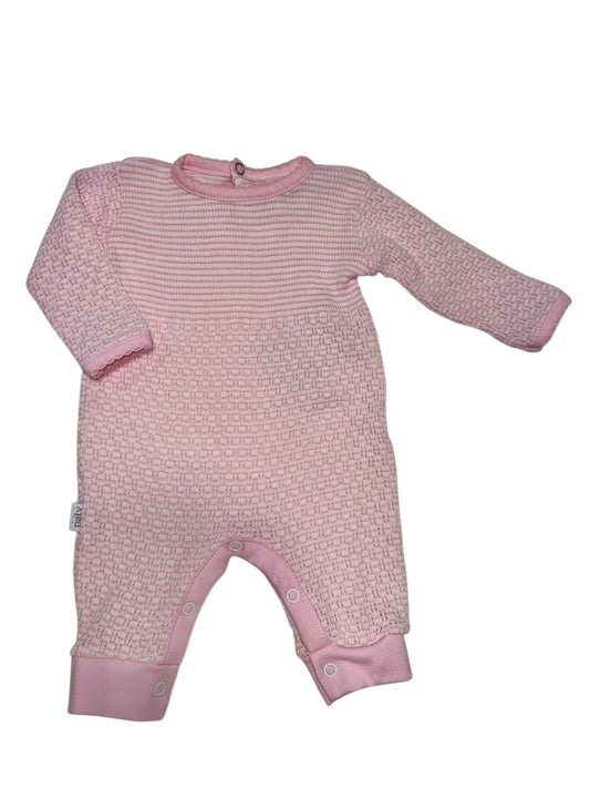 Paty LS Romper Pima Trim Pink/Pink