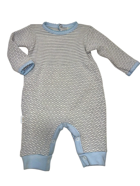 Paty LS Romper Pima Trim Grey/Blue