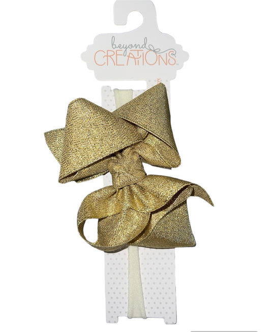 1/4" Pantyhose Headband W/ Glittery Gold 4.5" Bow