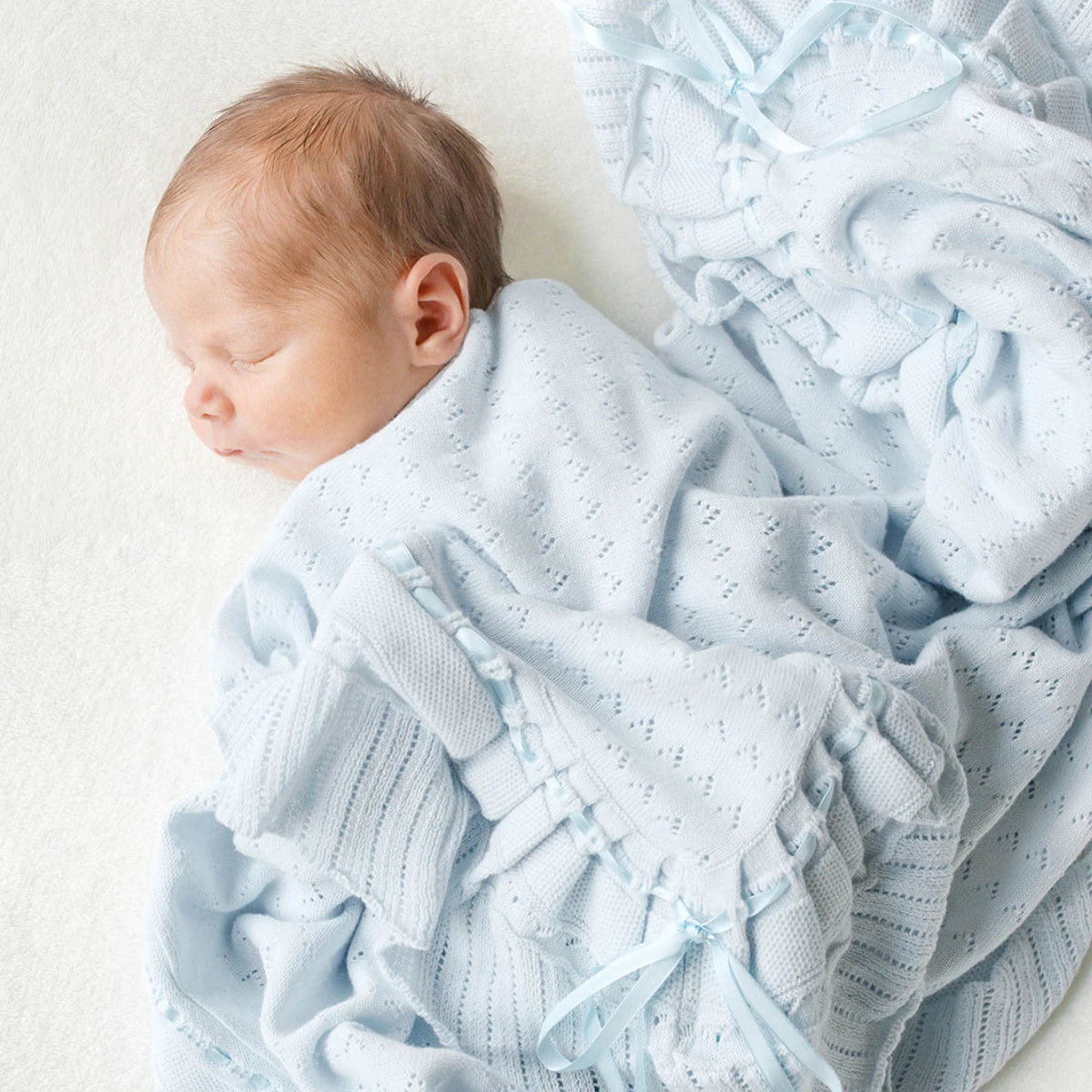 Feltman Brothers Pointelle Knit Ruffle Blanket - Blue