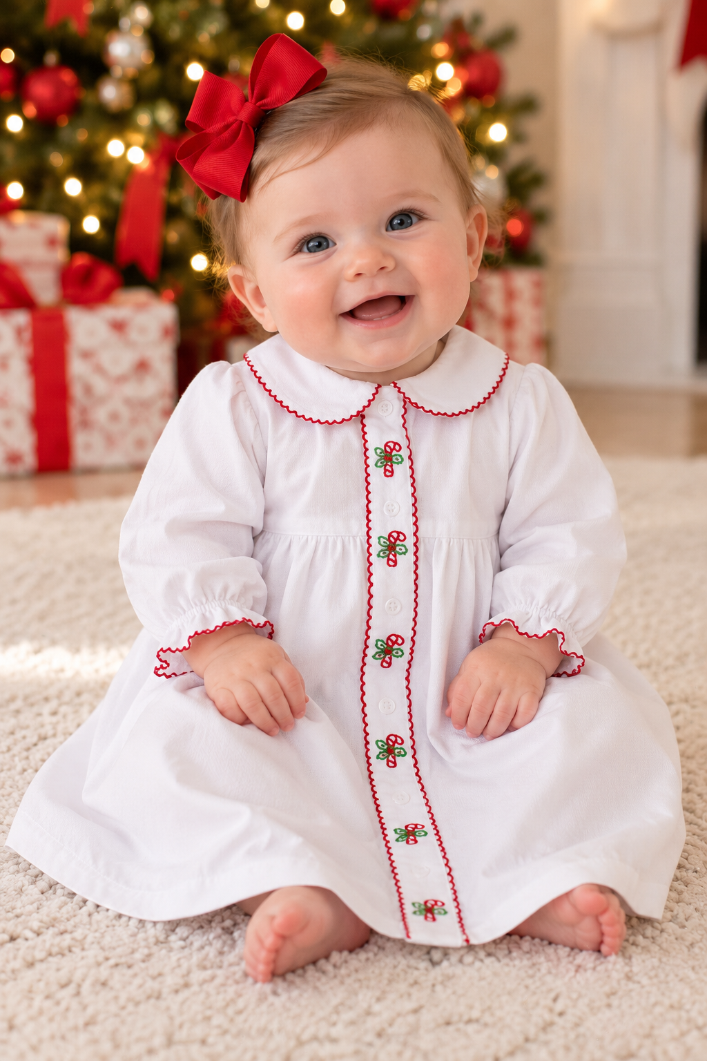 Delaney Embroidered Candy Cane Daygown - Girls