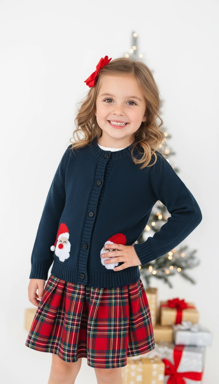 Lil Cactus Navy Blue Christmas Santa Knit Cardigan