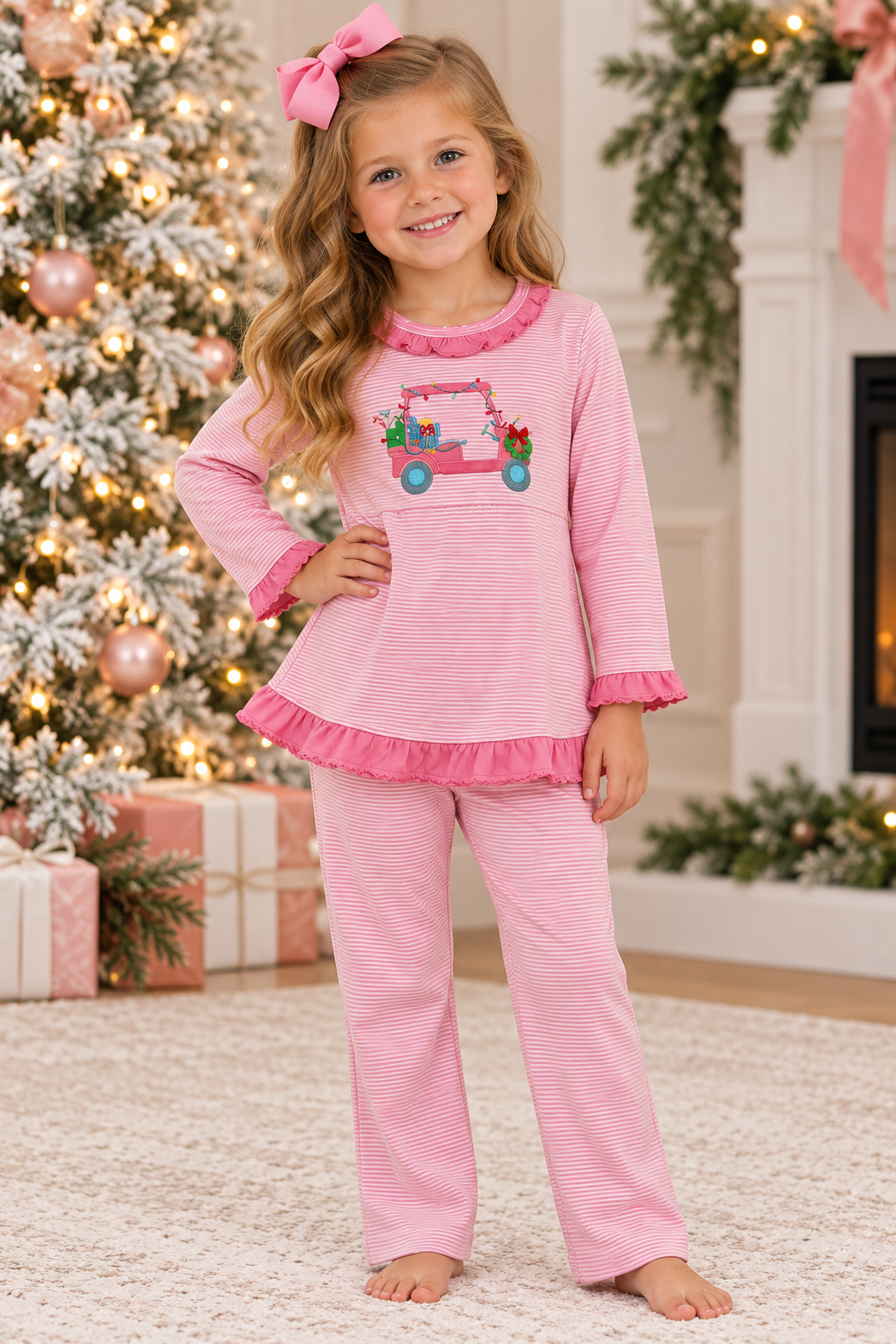 Squiggles Holiday Golf Girl LS Pant Set with Ruffle Neck