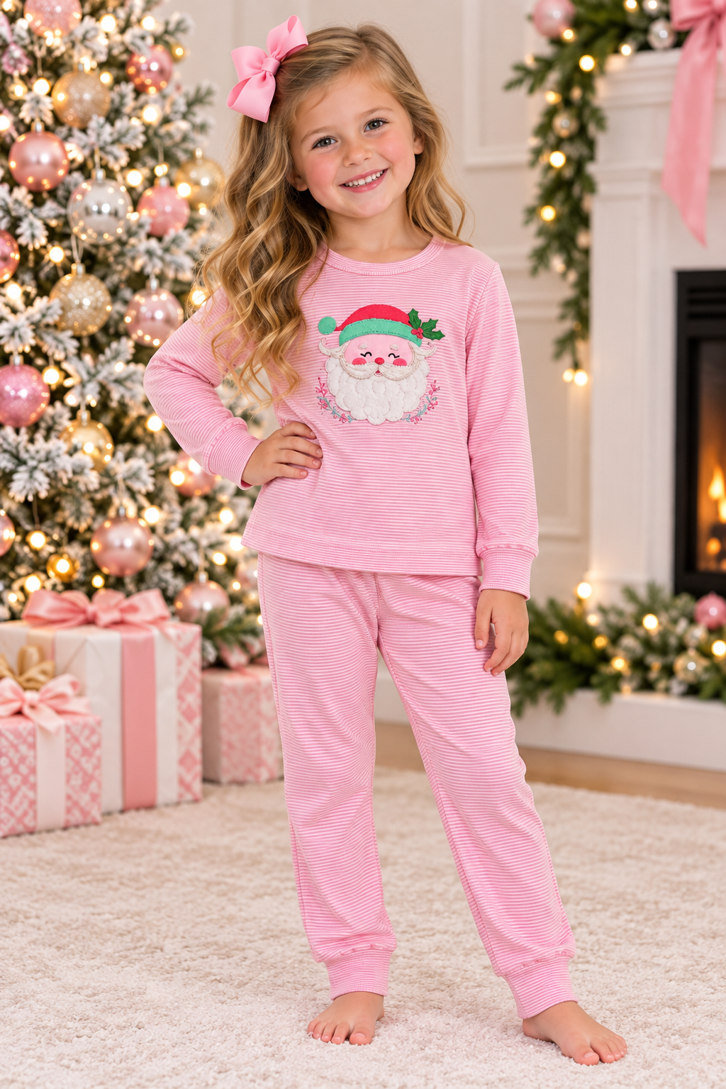 Squiggles So Sweet Santa LS Two Pc Set - Pink