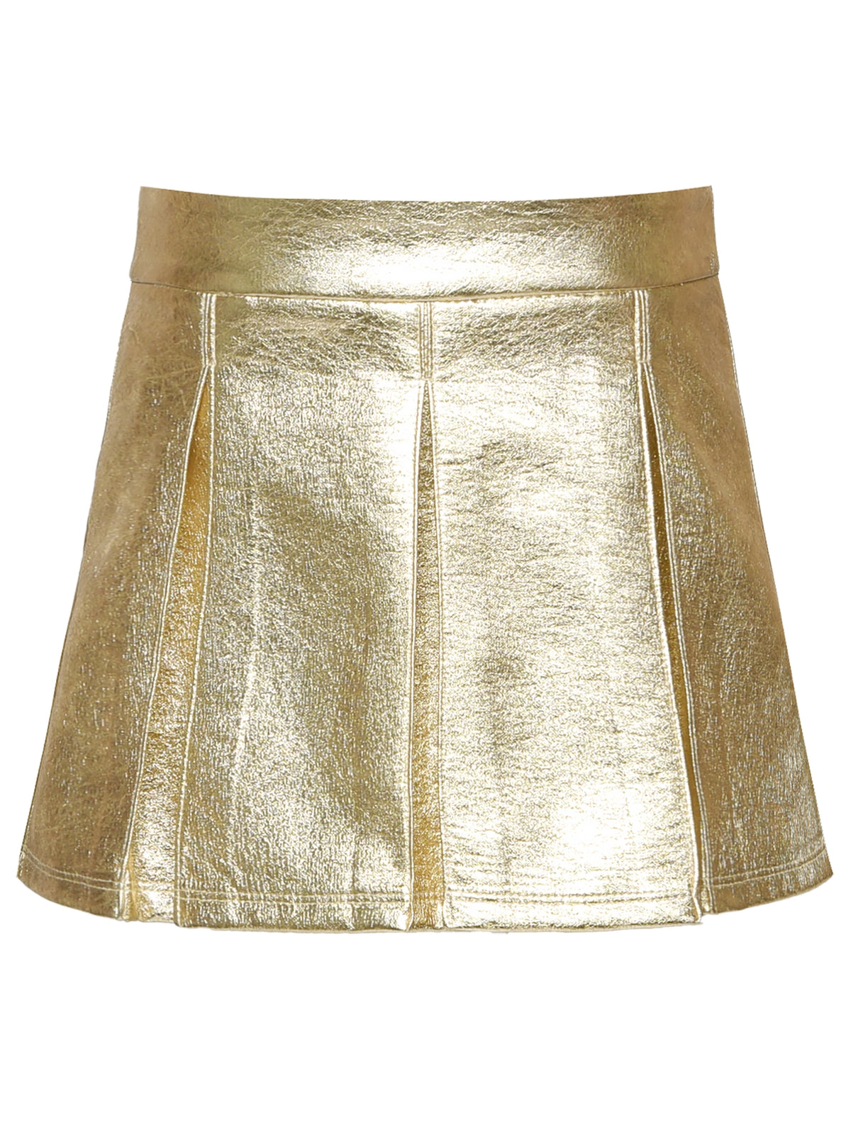 Baby Sara Faux Leather Metallic Pleat Skirt - Gold