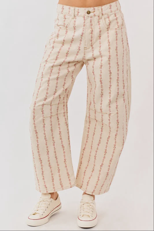 Peach Love Floral Printed Denim Pant