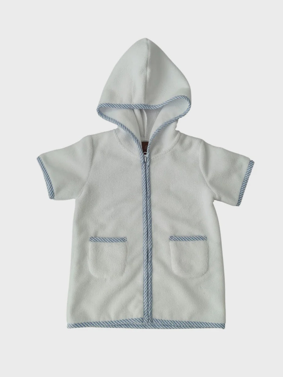 Millie Jay Terry Hooded Cover Up- Blue Seersucker