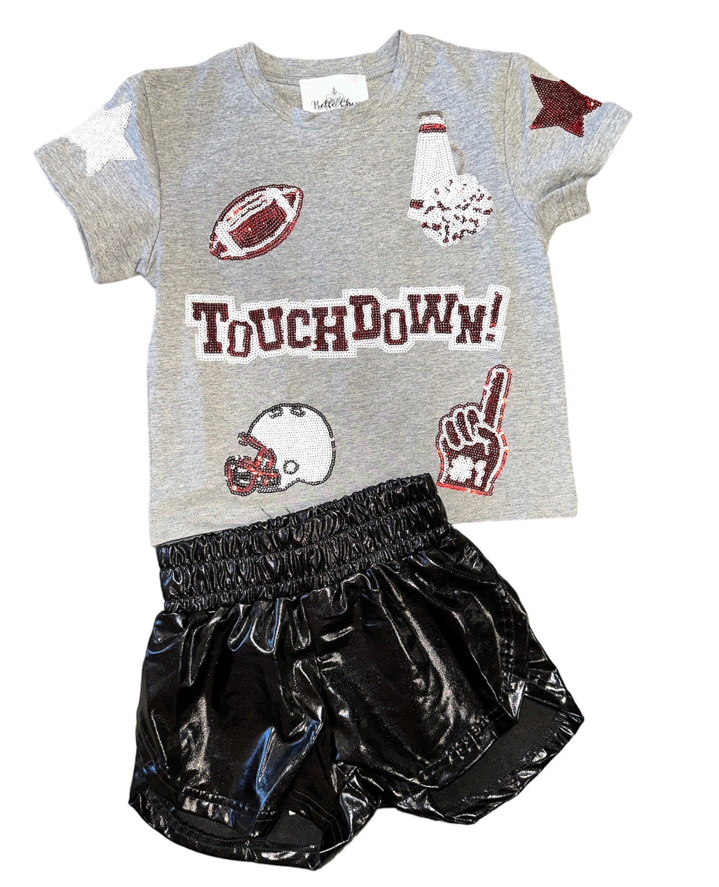 BC Maroon and White Football Collage Sequin Shirt