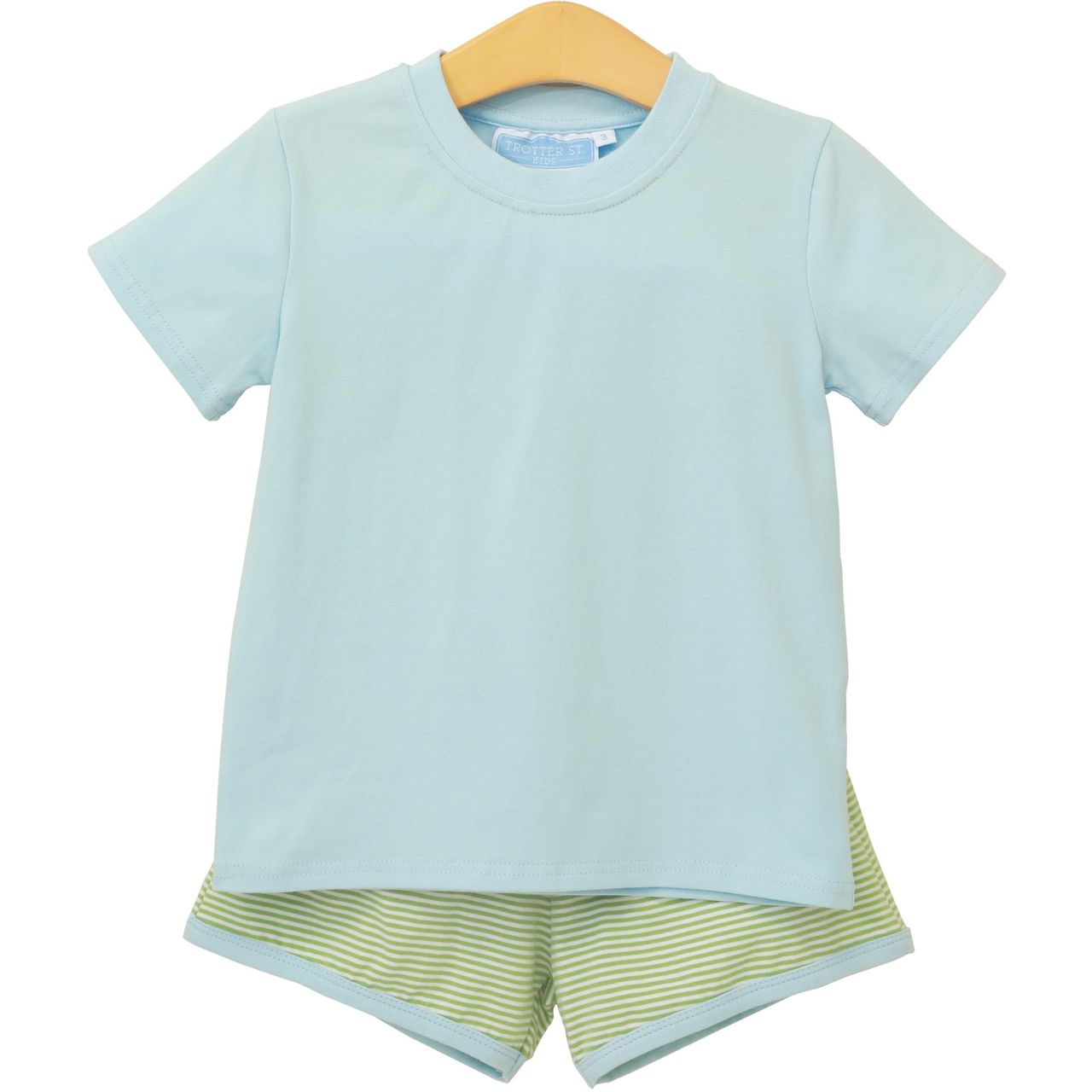 Trotter Street Kids Thomas Short Set Green Stripe/Lt Blue