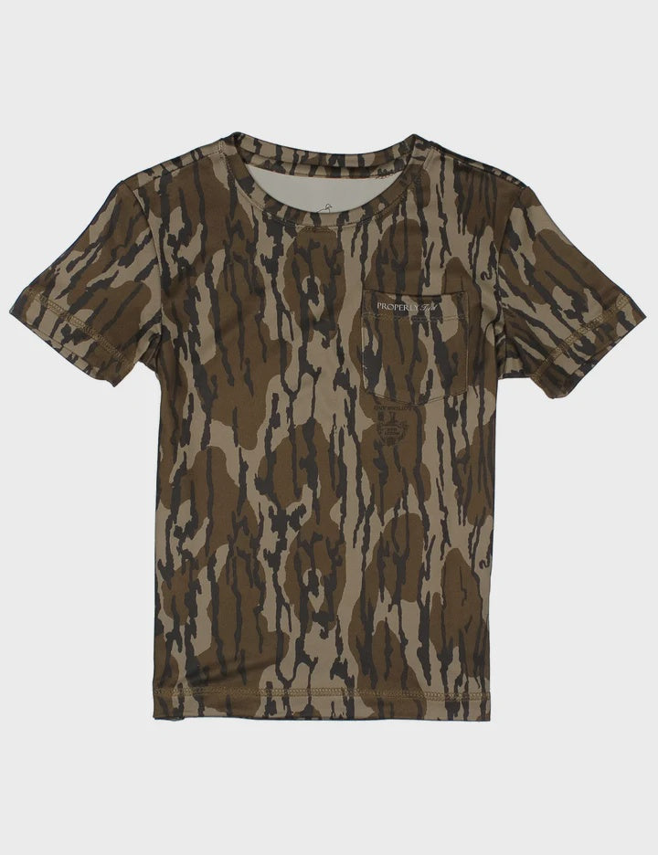Properly Tied Boys Ravine SS Pocket Tee Mossy Oak Original Bottom