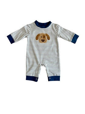 Three Sisters Puppy Applique Boys Romper