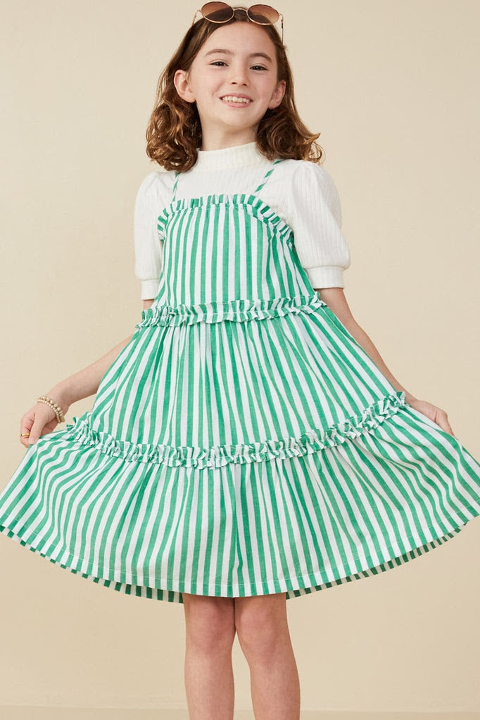 Hayden Girl Ruffle Trimmed Poplin Striped Dress