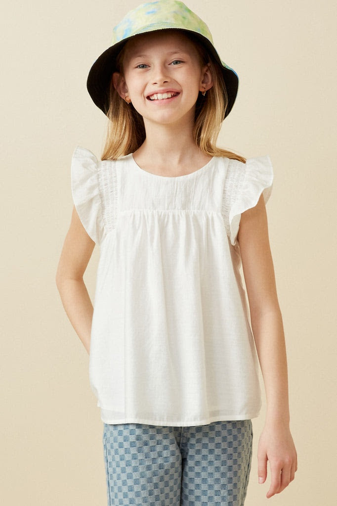 Hayden Girl Smocked Detail Ruffle Shoulder Top