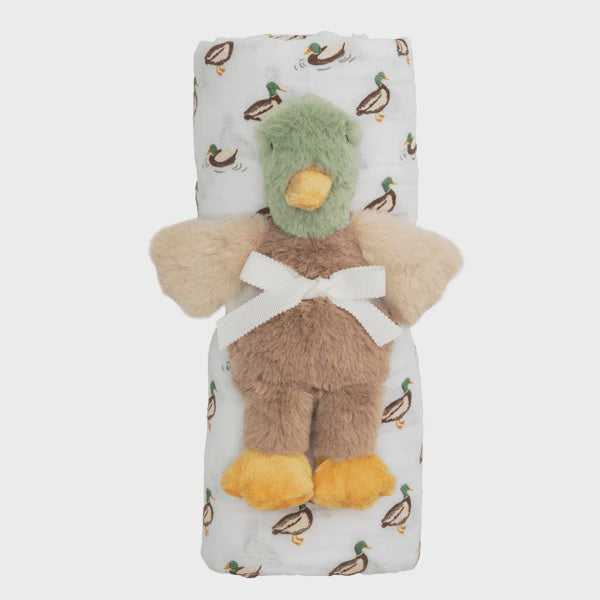Mud Pie Mallard Duck Swaddle & Rattle Set