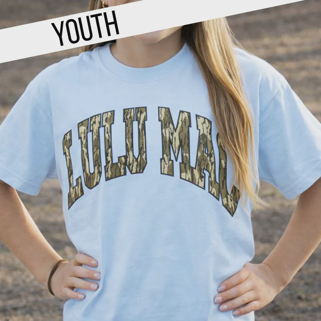 Lulu Mac Comfort Color Mossy Oak Tee- Chambray