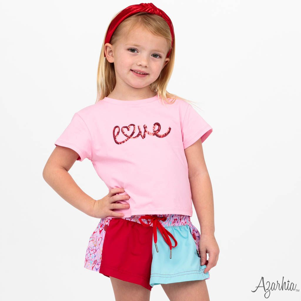 Azarhia Sequin Love Pink Boxy T Shirt