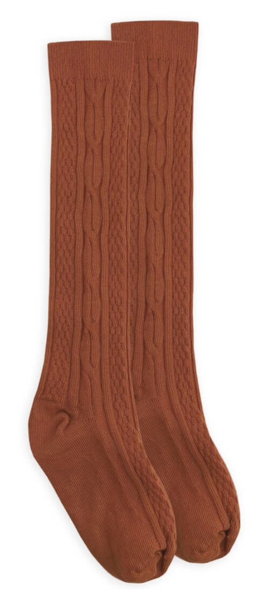 Rust Cable Knee High Socks