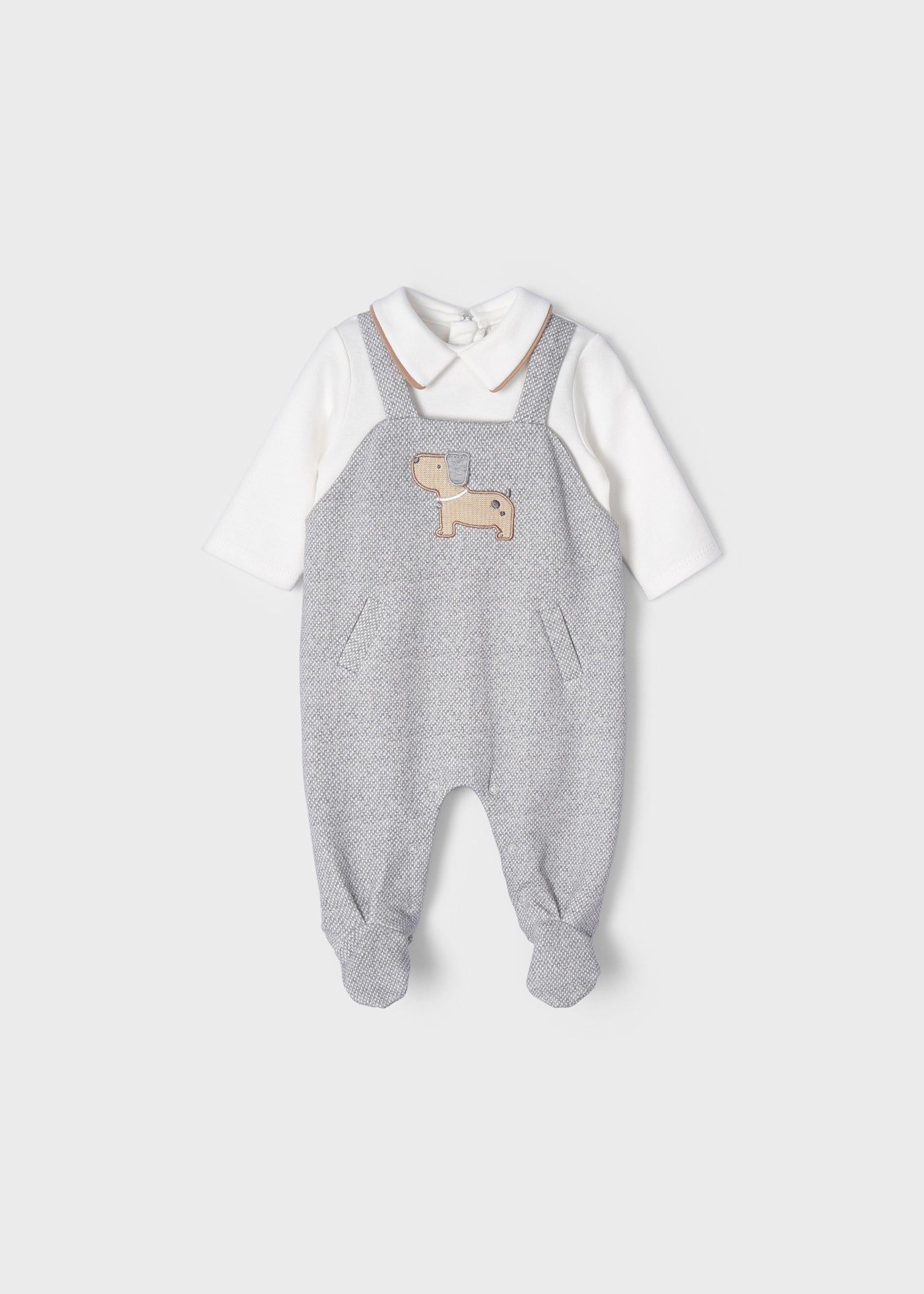 Grey Footie with Puppy
