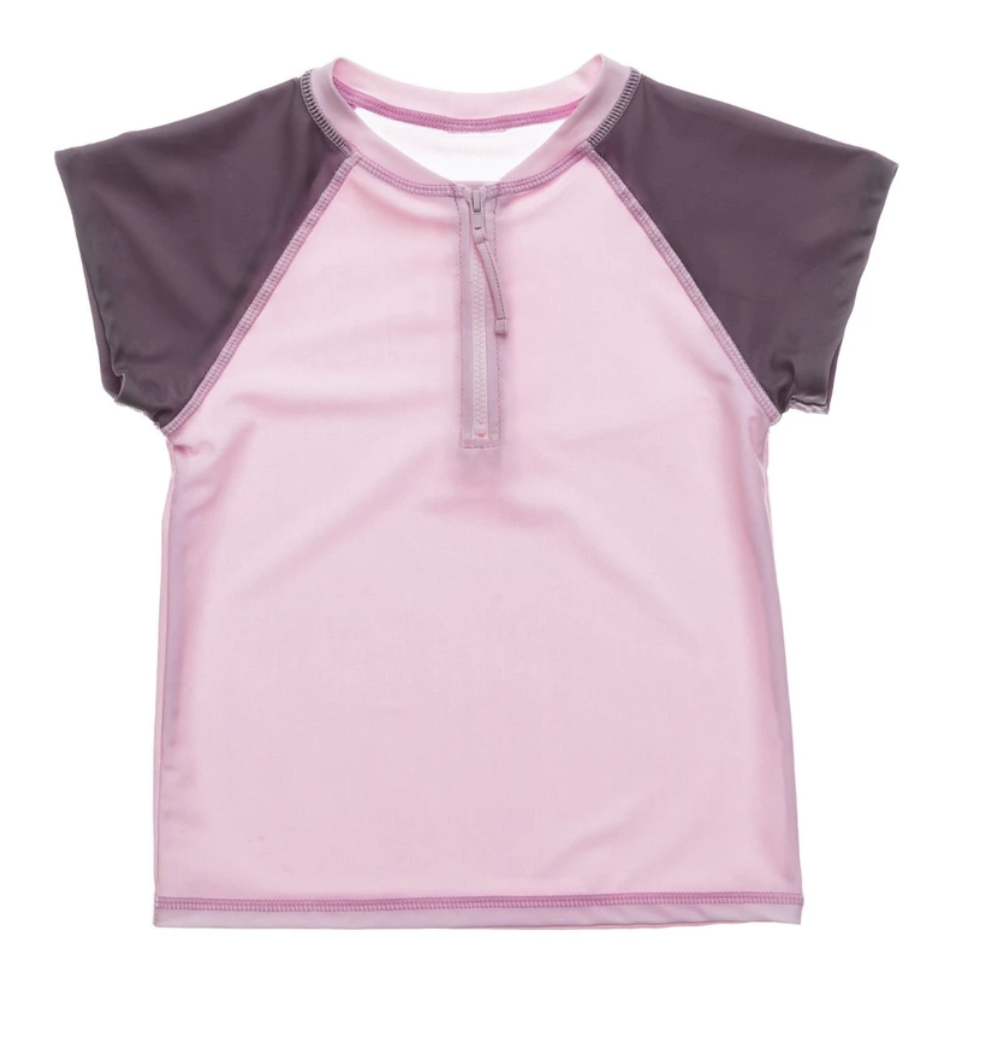 PINK GREY SLEEVE 1/2 ZIP SS RASH TOP