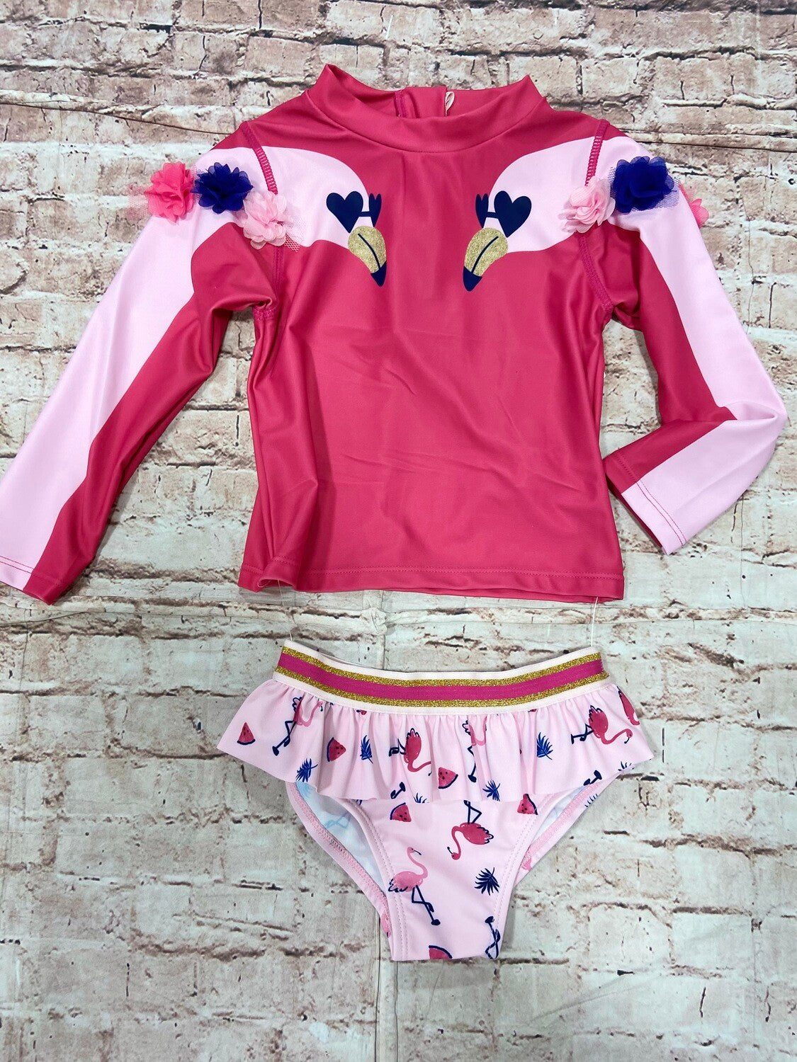 FLAMINGO RASH GAURD 2PC SWIMSUIT
