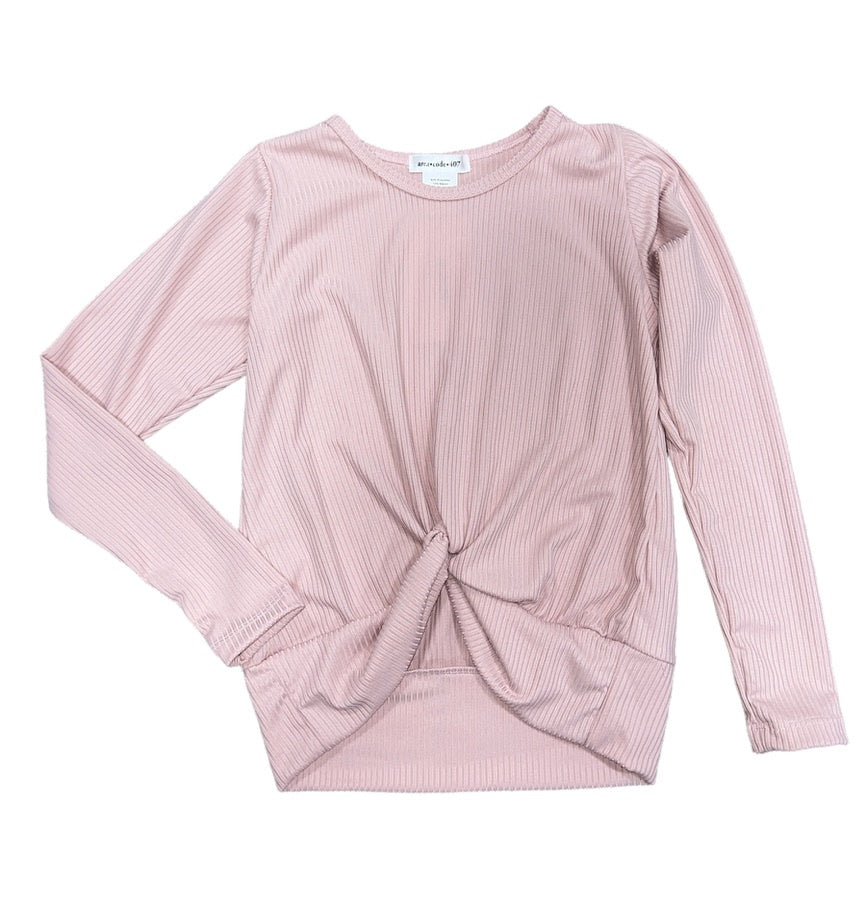Cadence Powder Pink Rib Knot Top