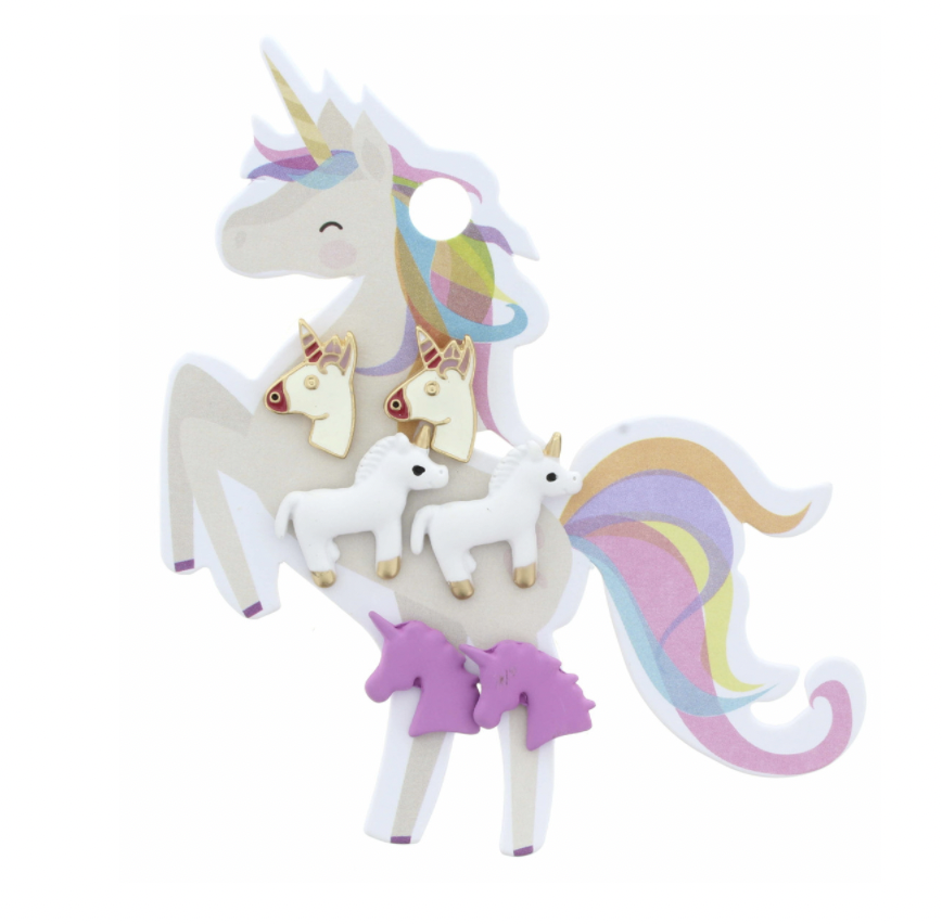 White Unicorn Head, White Unicorn, Purple Unicorn Studs