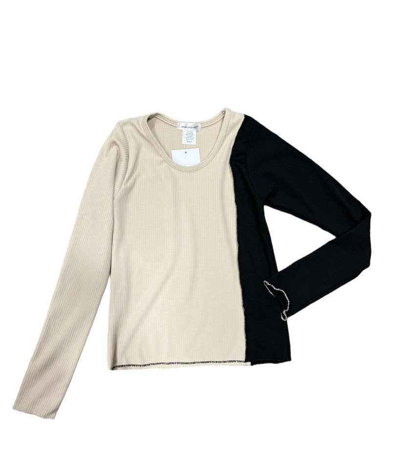 Camel & Black Asymmetrical Top
