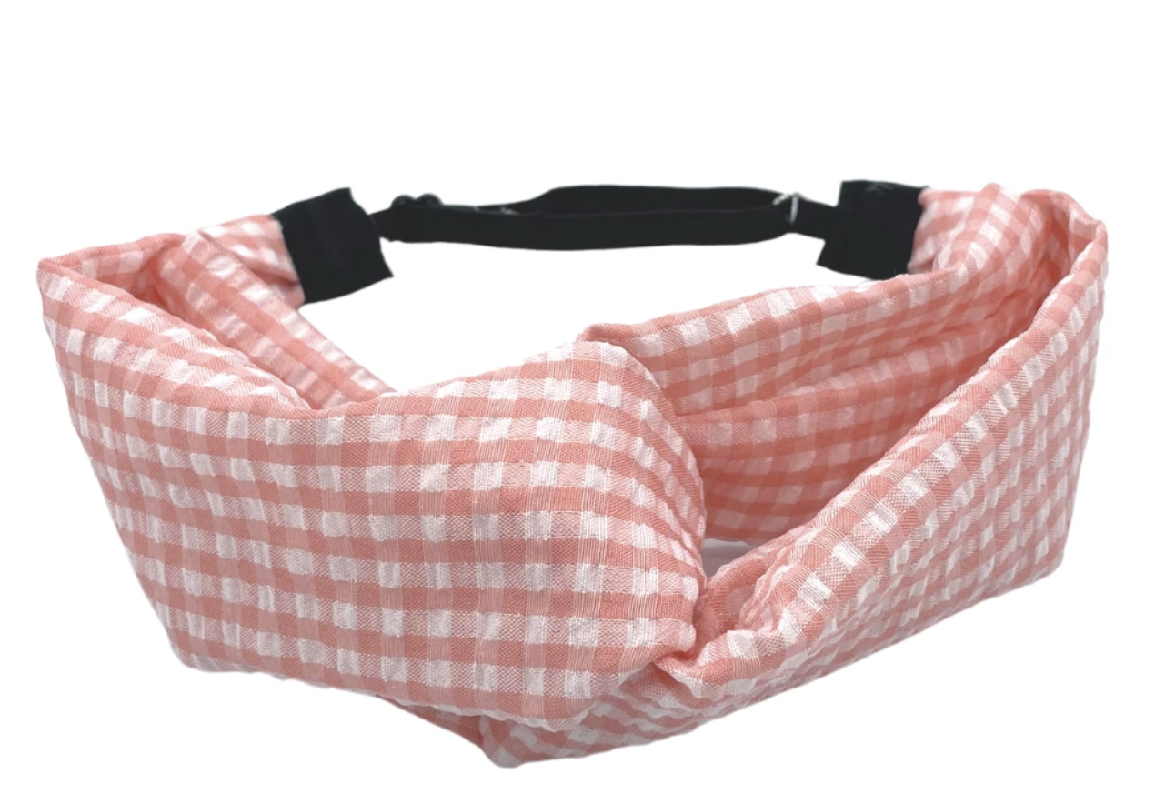 Pink Seersucker Adjustable Twist Turban