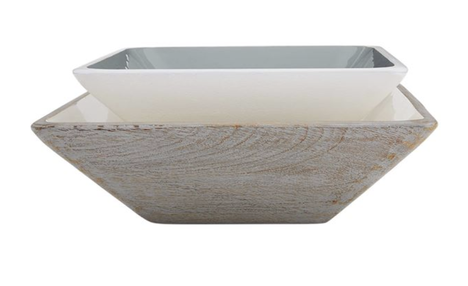 Gry Wht Square Enamel Bowl Set