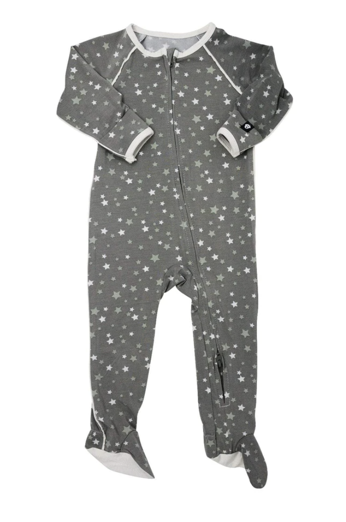 Stars Green Piped Zipper Footie