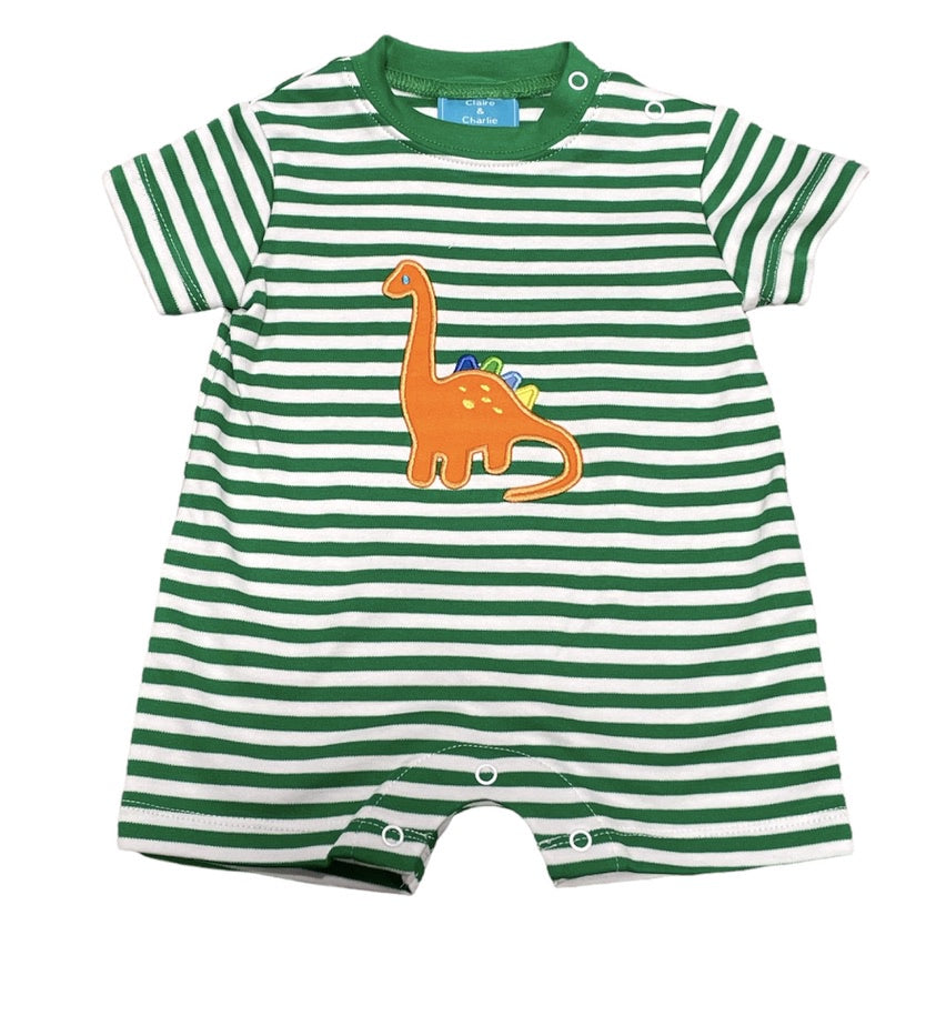 Dinos Green Stripe Knit Romper