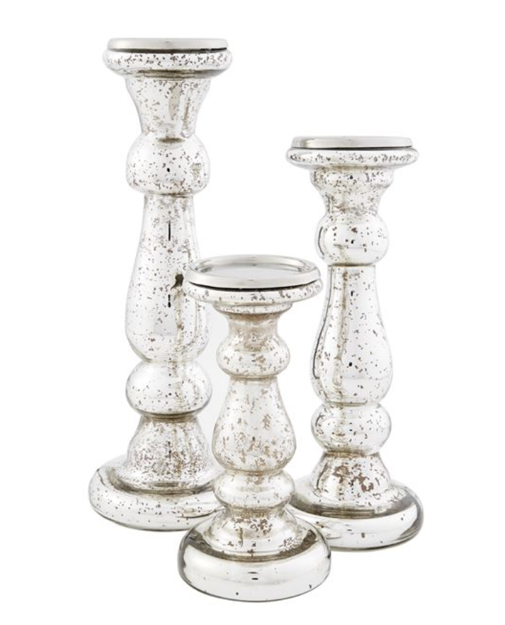 LARGE MERCURY GLASS CANDLESTICKS