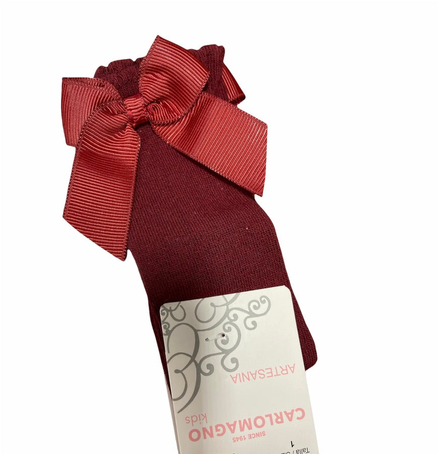 Wine Knee Socks w/Side Bow