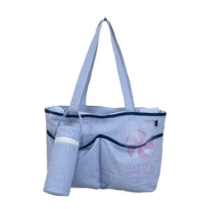 Navy Seersucker Diaper Bag