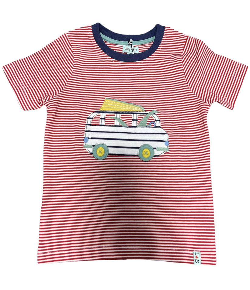 Dino Car Applique Stripe Tee