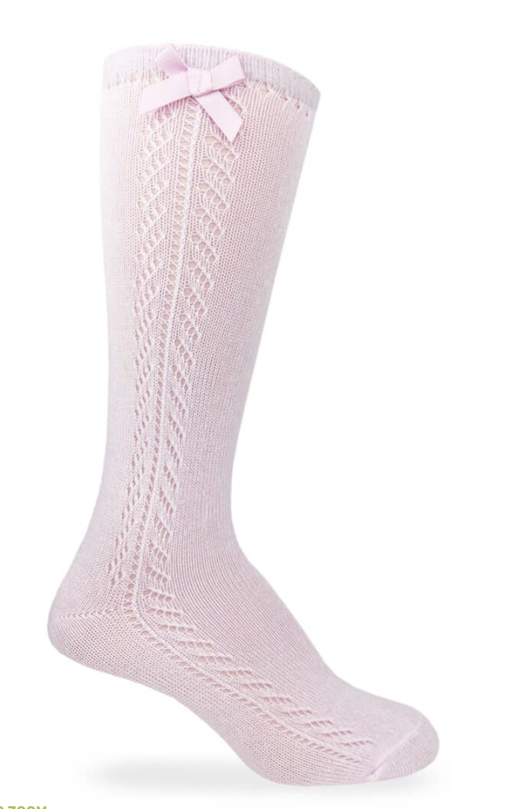 Pink Pointelle Bow Knee High Socks