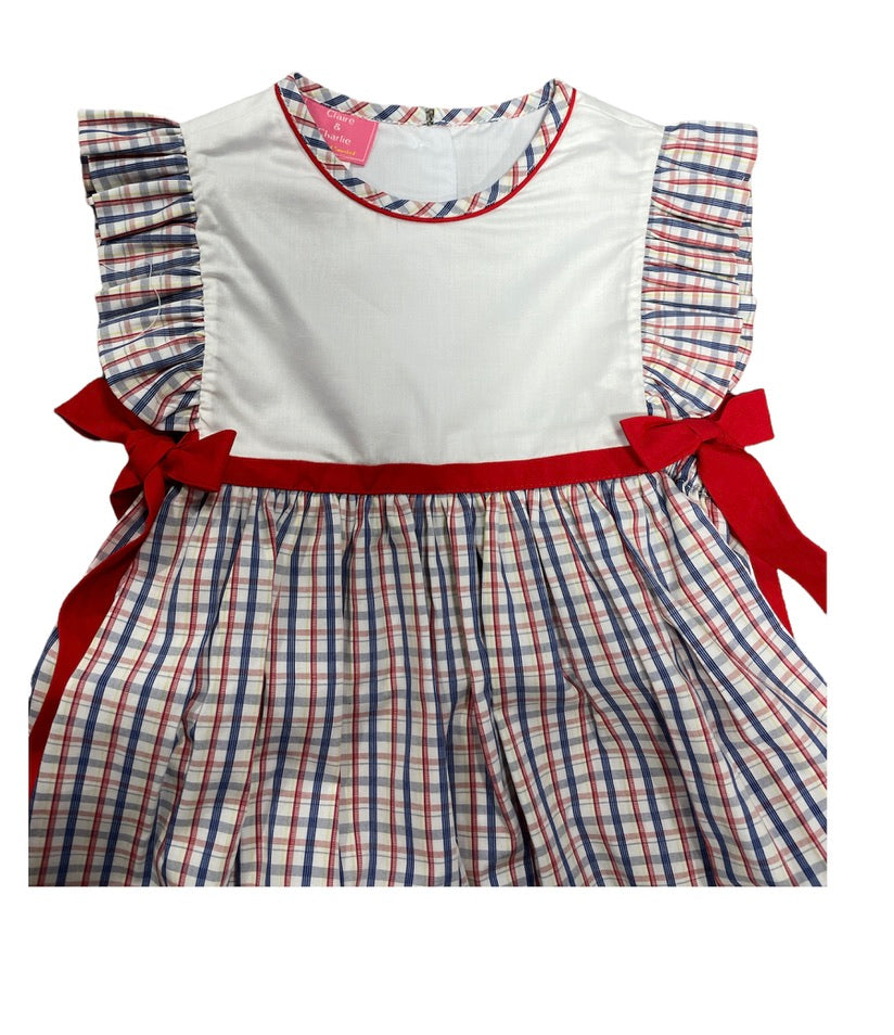 Red/Navy Ruffle Sleeve w/White Bodice Dress