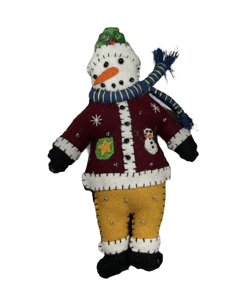 Maroon Sweater Snowman Ornament