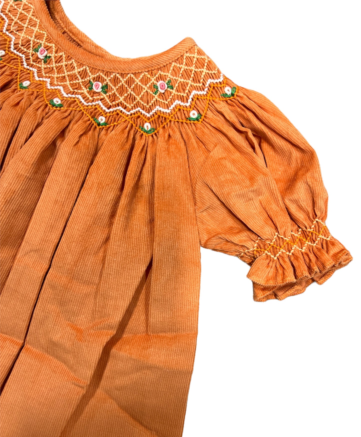 Orange Cord Smocked Dress