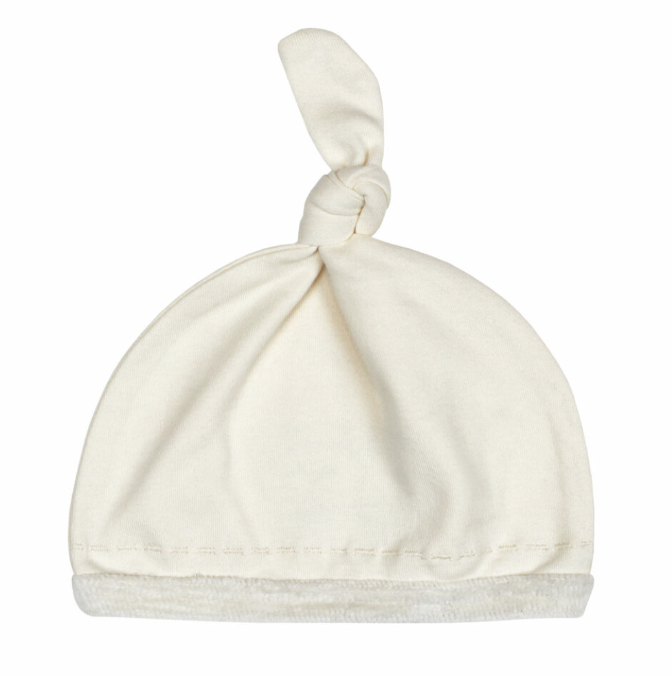Beige Velveteen Top Knot Hat