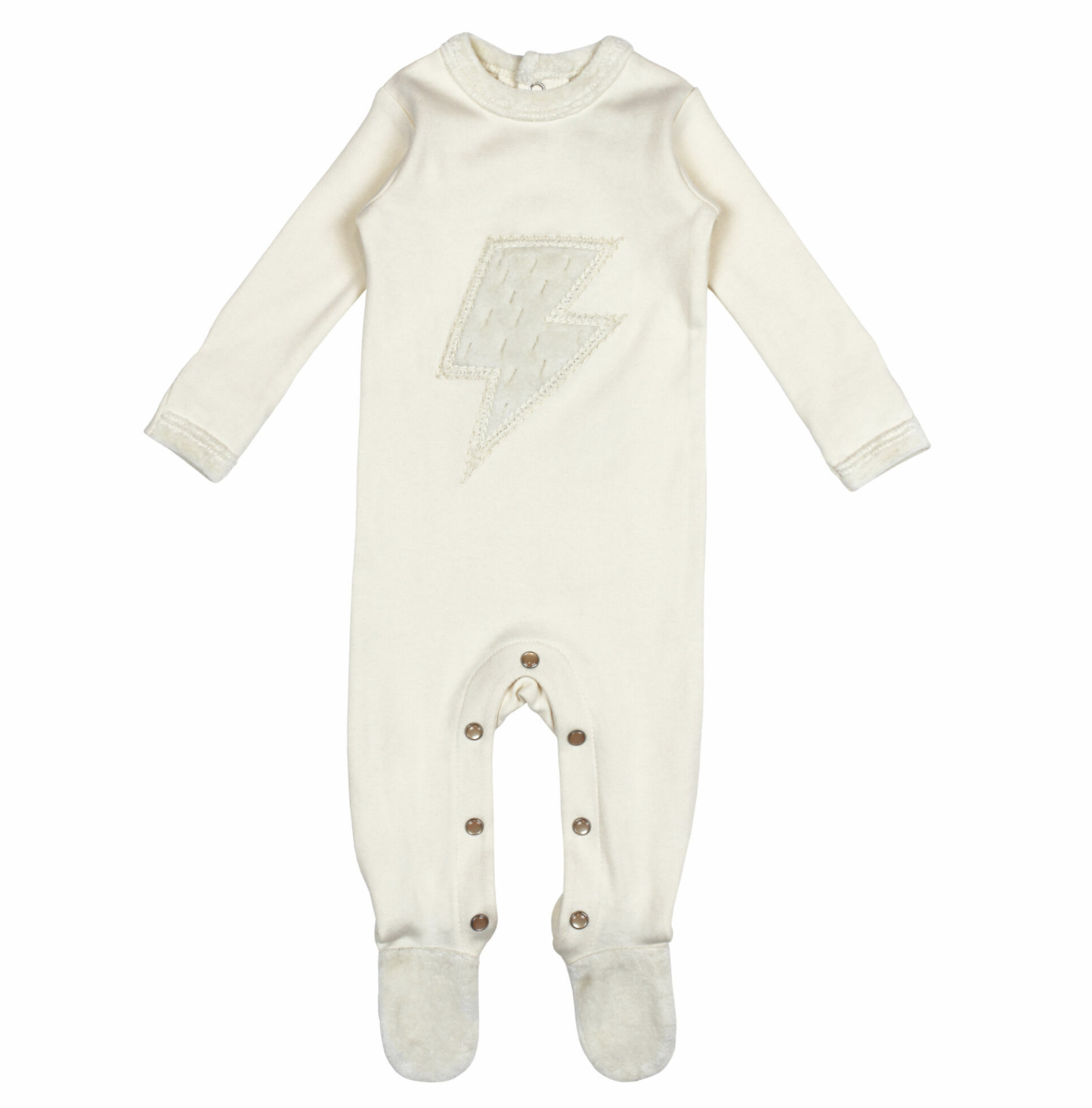 Beige Velveteen Graphic Footie