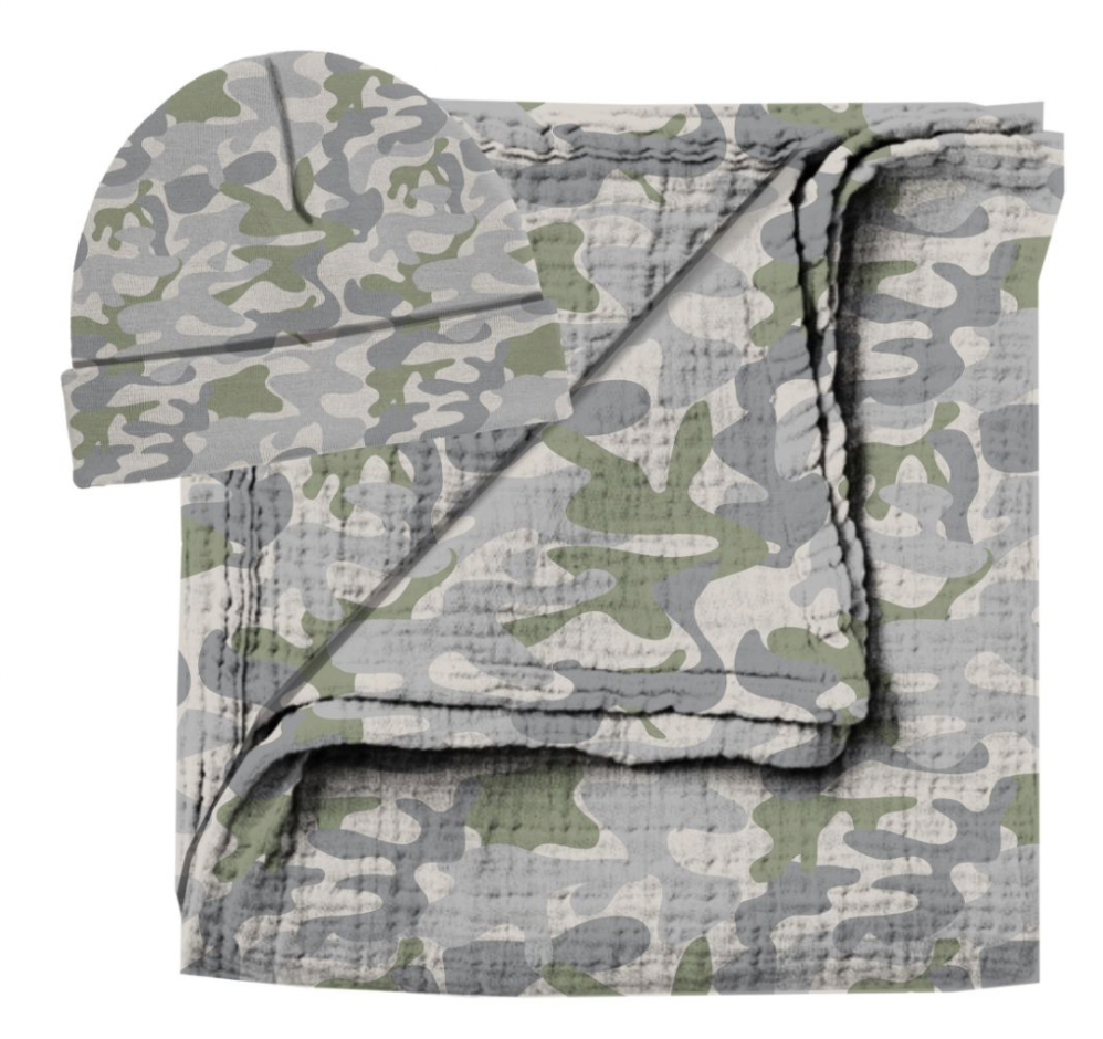 Camoflauge Swaddle & Beanie Set