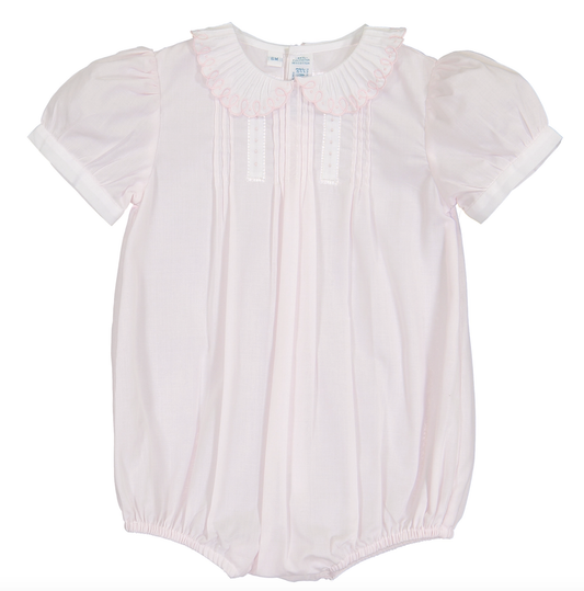 Pink/White Girls Vintage Scalloped Collar Romper