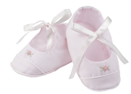 Pink Girls Rose Garden Ribbon Booties