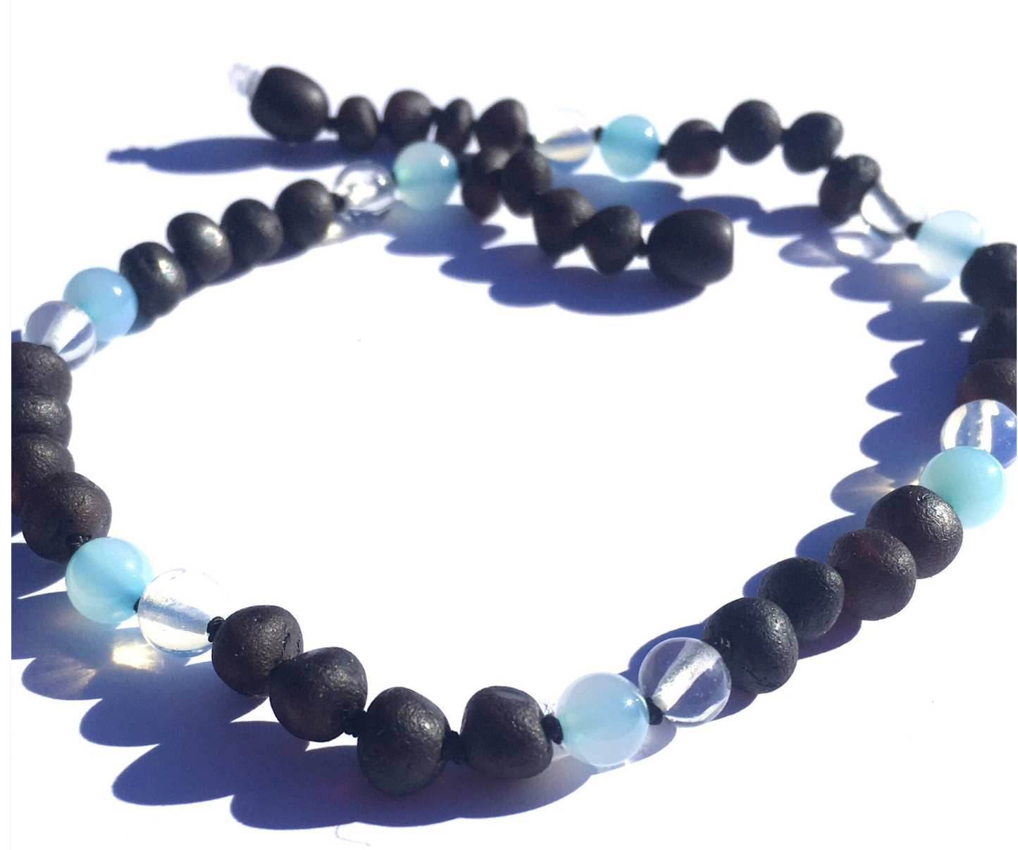 Waterfall Baby Necklace Baltic Amber and Clear Quartz