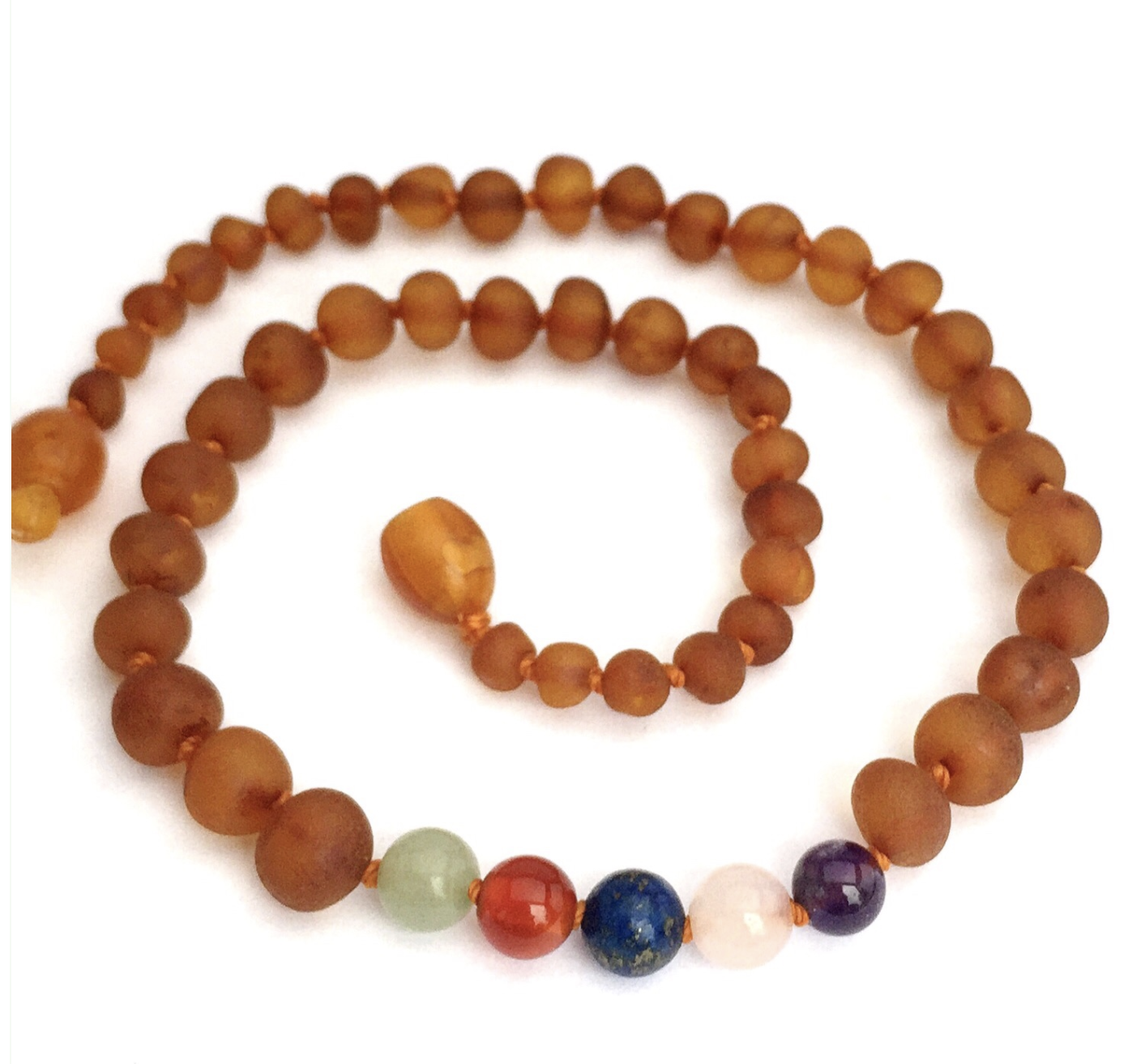 Raw Cognac & Rainbow Gem Baby Necklace